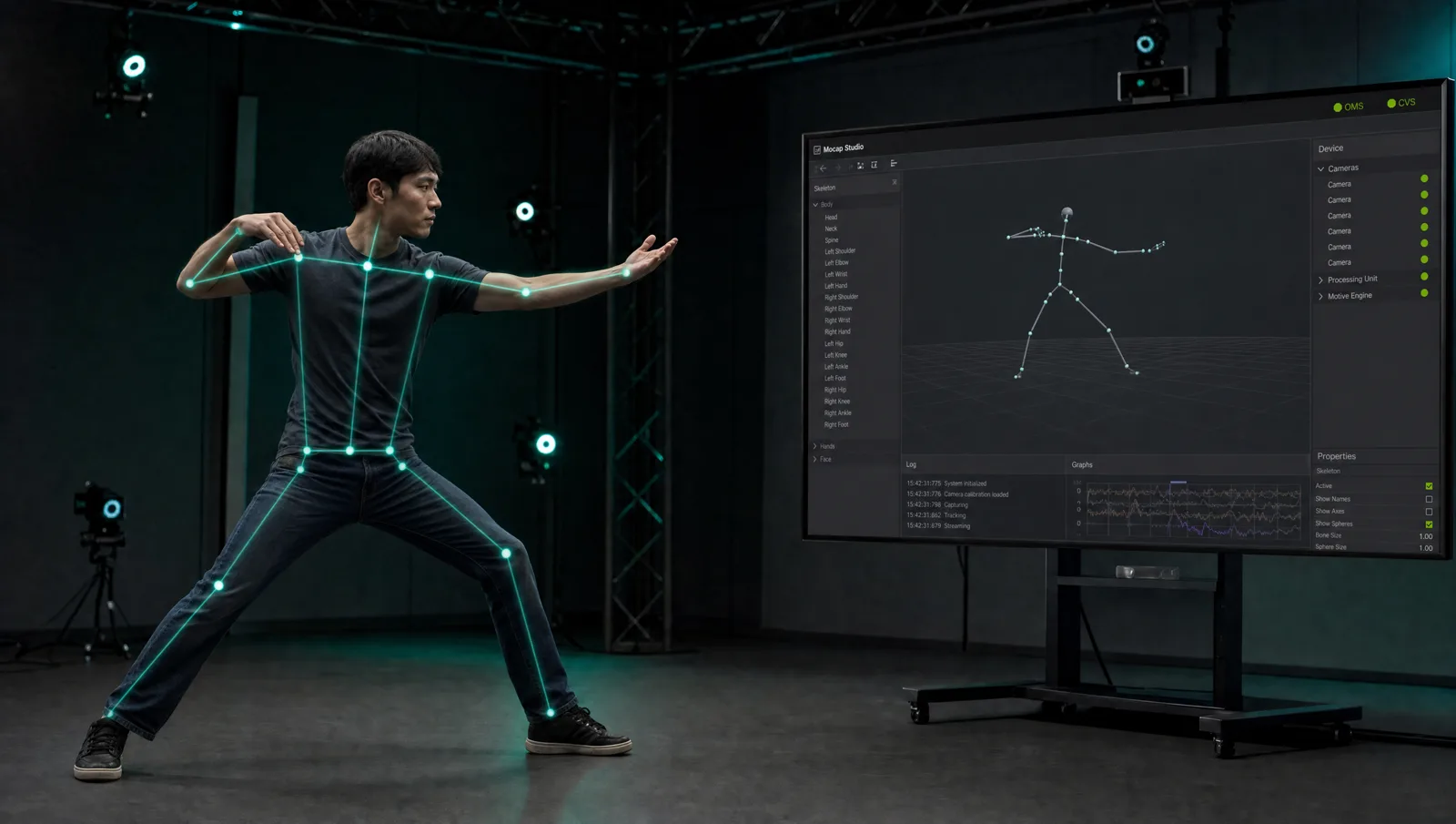 A performer driving a 3D character in real time